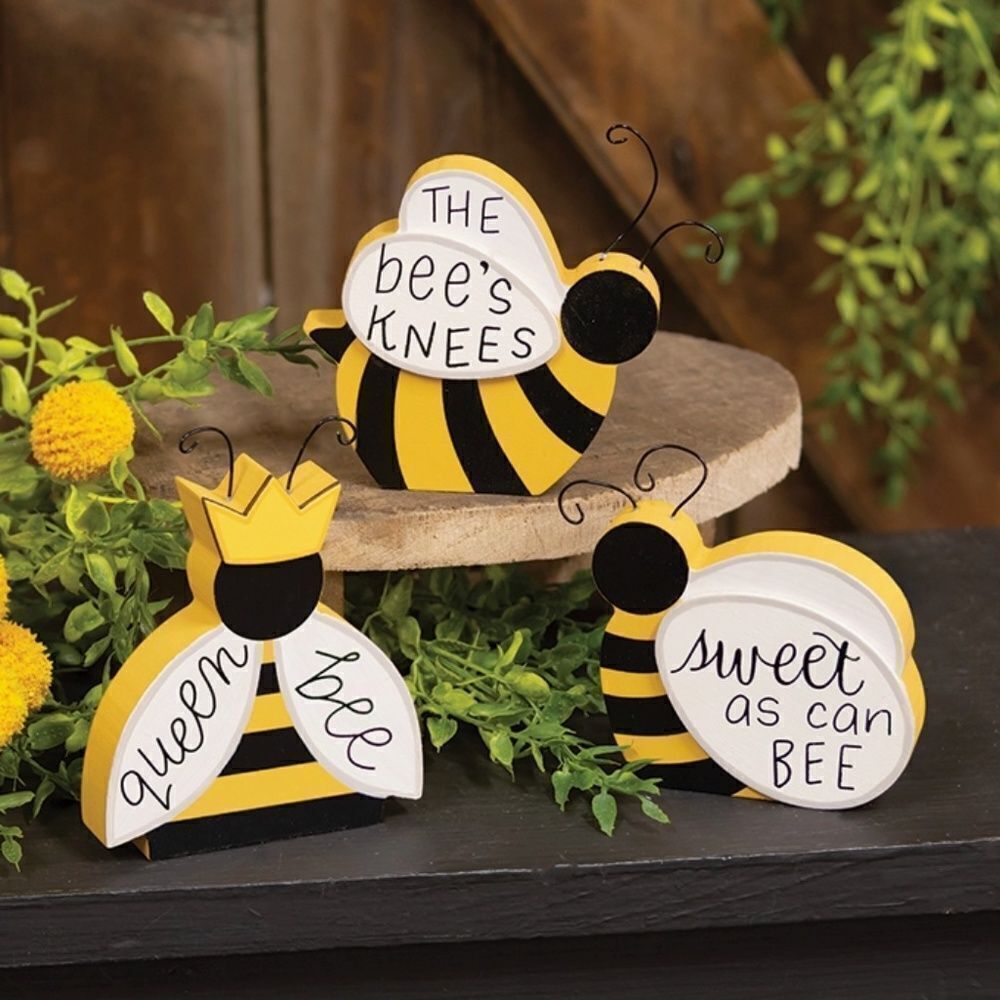 Bee Wooden Chunky Table Sitters Honeybee Bumblebee Farmhouse Sweet Spring Decor